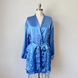 VTG VICTORIA'S SECRET Robe Blue Satin Short Kimono Wrap Sleepwear Y2K